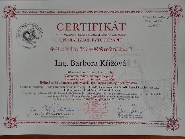 Certifikát FYTOTERAPIE upravený
