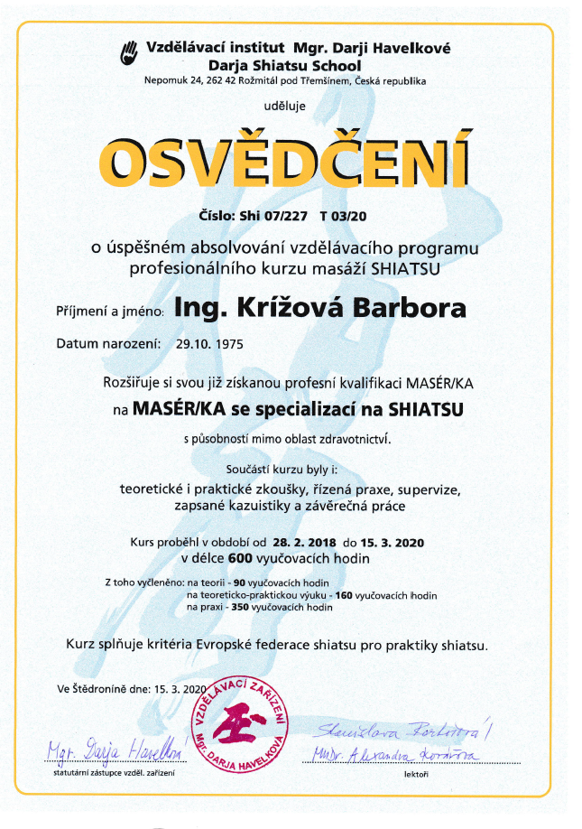 Shiatsu aru-nanta Barbora Krížová - shiatsu massages